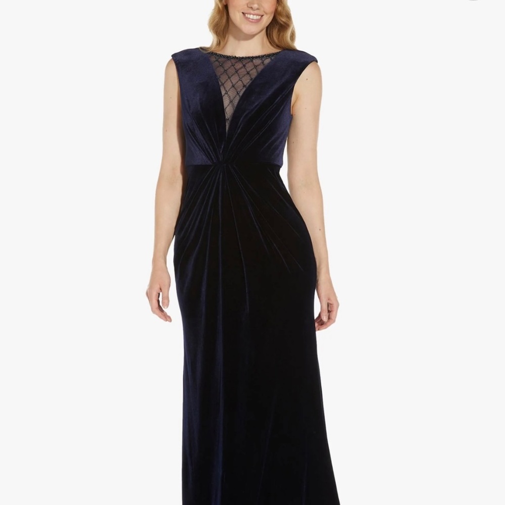 NWT $229 Adrianna Papell Midnight Velvet Sequin Gown Dress - Size 4
